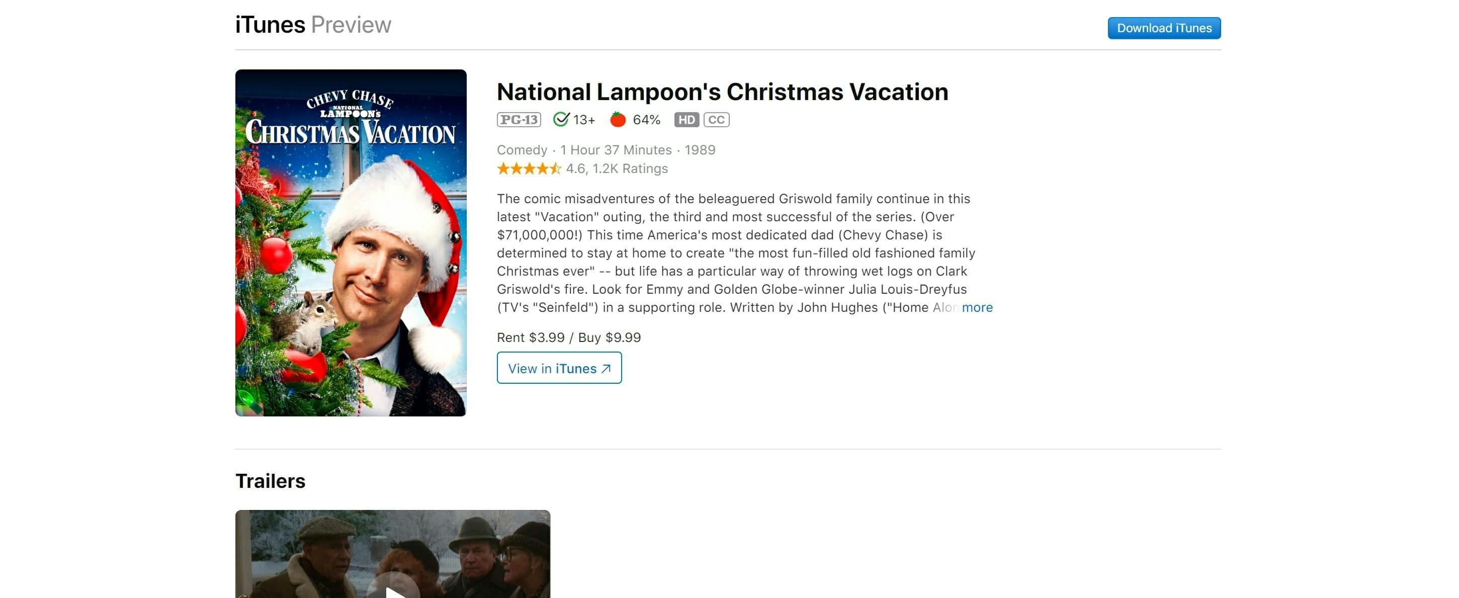 how to watch christmas vacation itunes