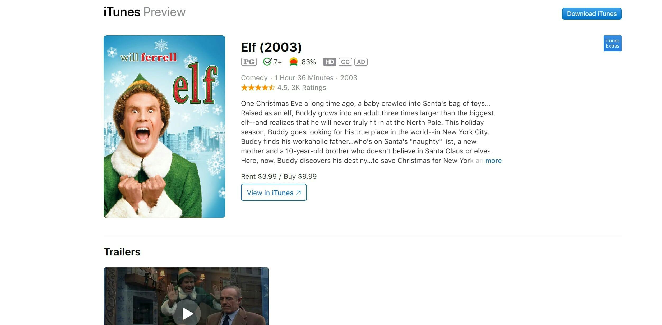 how to watch elf itunes