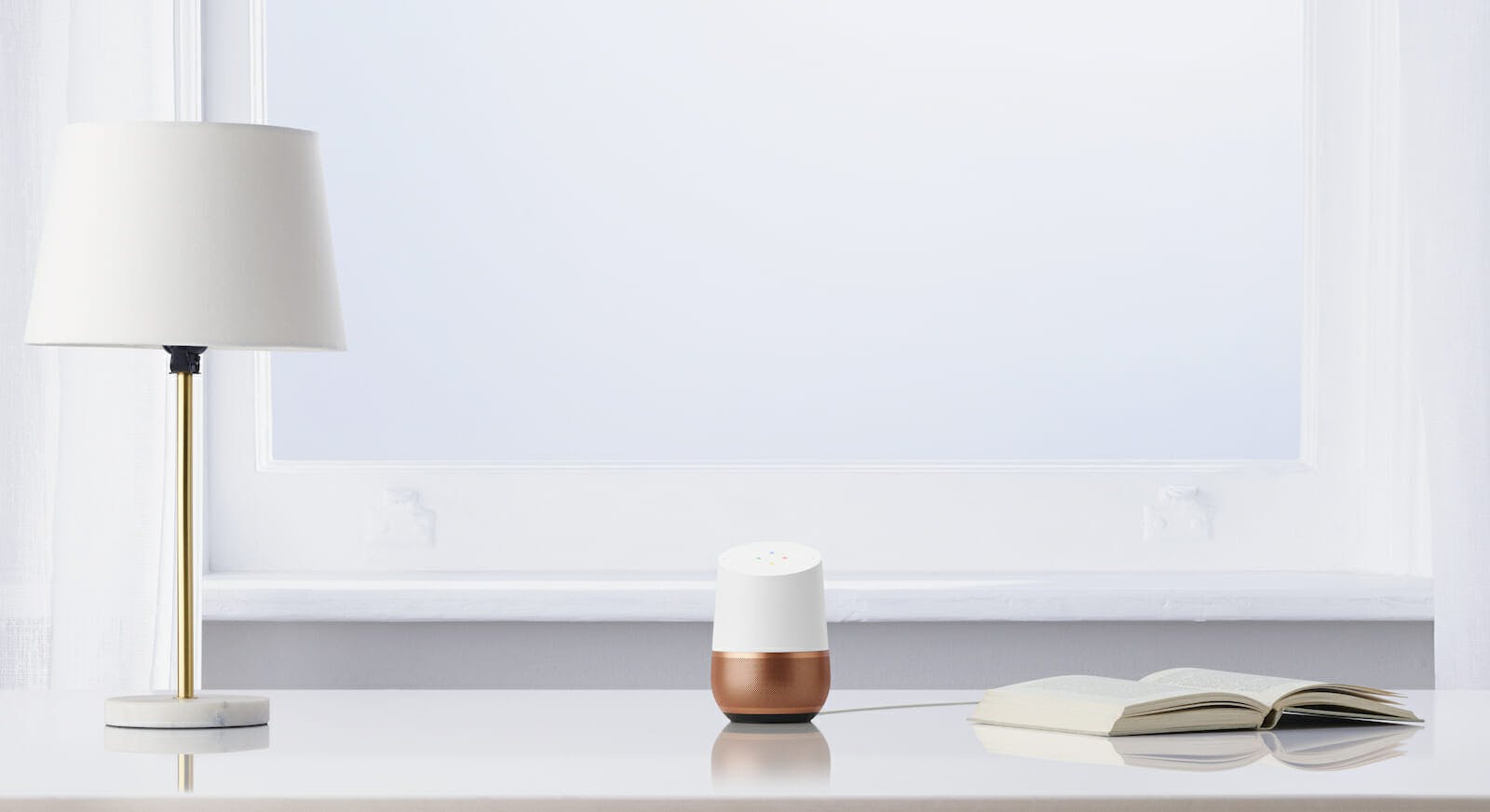 Google Home smart speaker with copper base