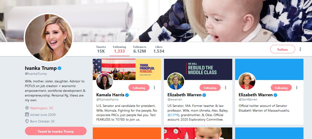 Ivanka Trump Twitter Elizabeth Warren Kamala Harris