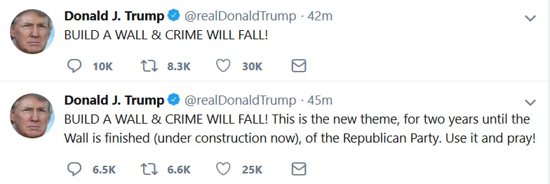 Trump Build a wall and crime will fall tweets