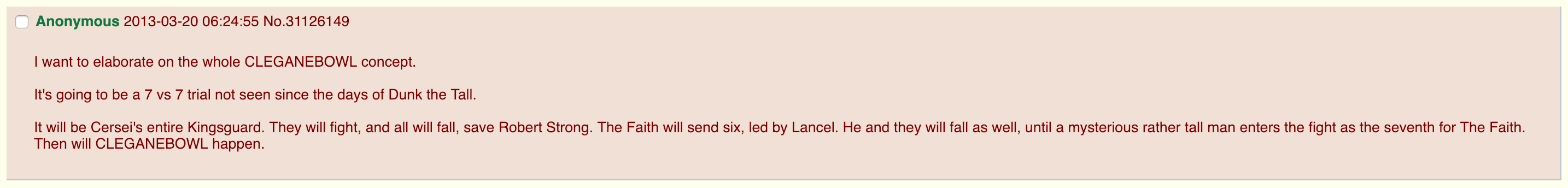 game of thrones cleganebowl 4chan