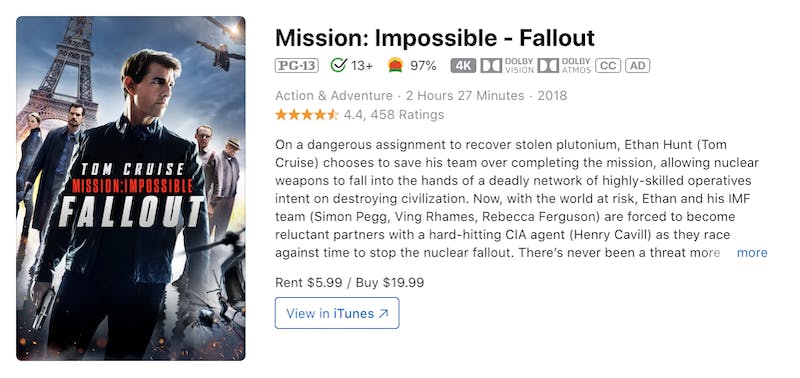 An image of Mission Impossible on the APp Store