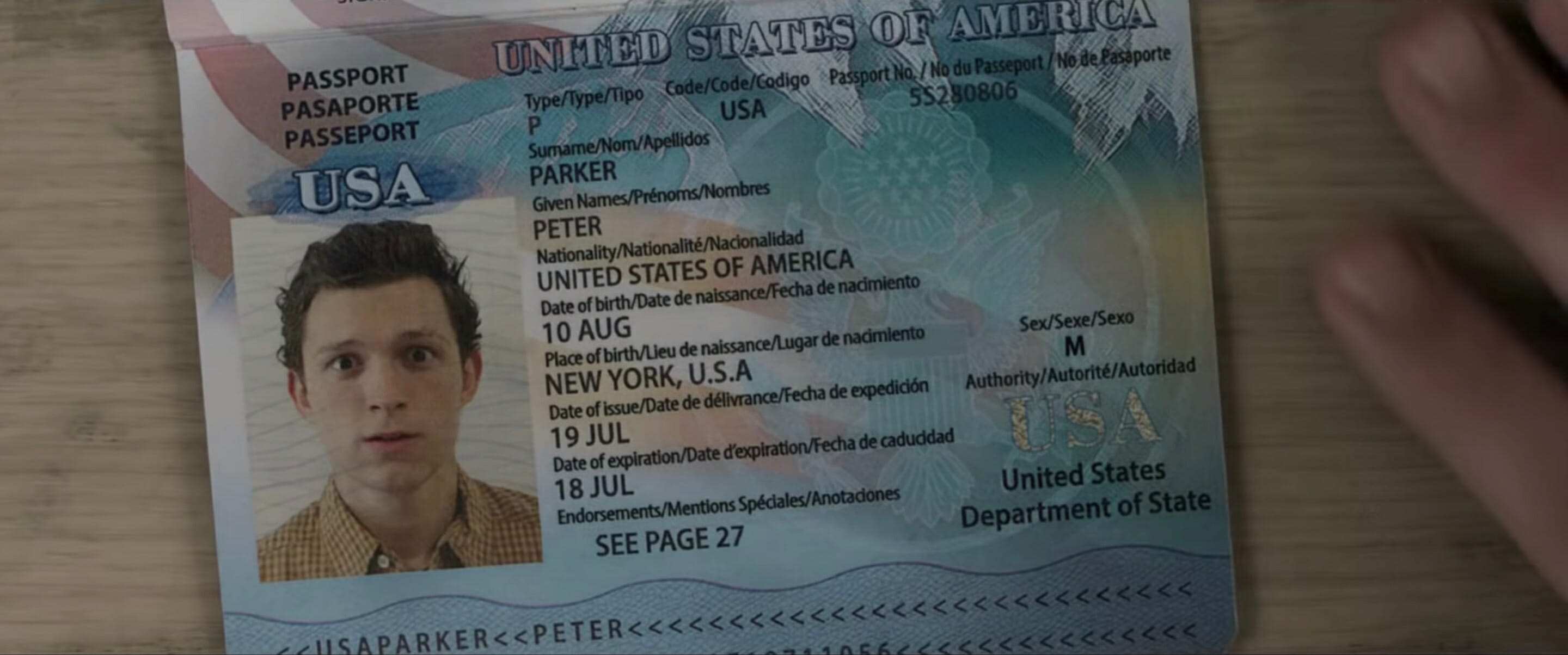 peter parker passport