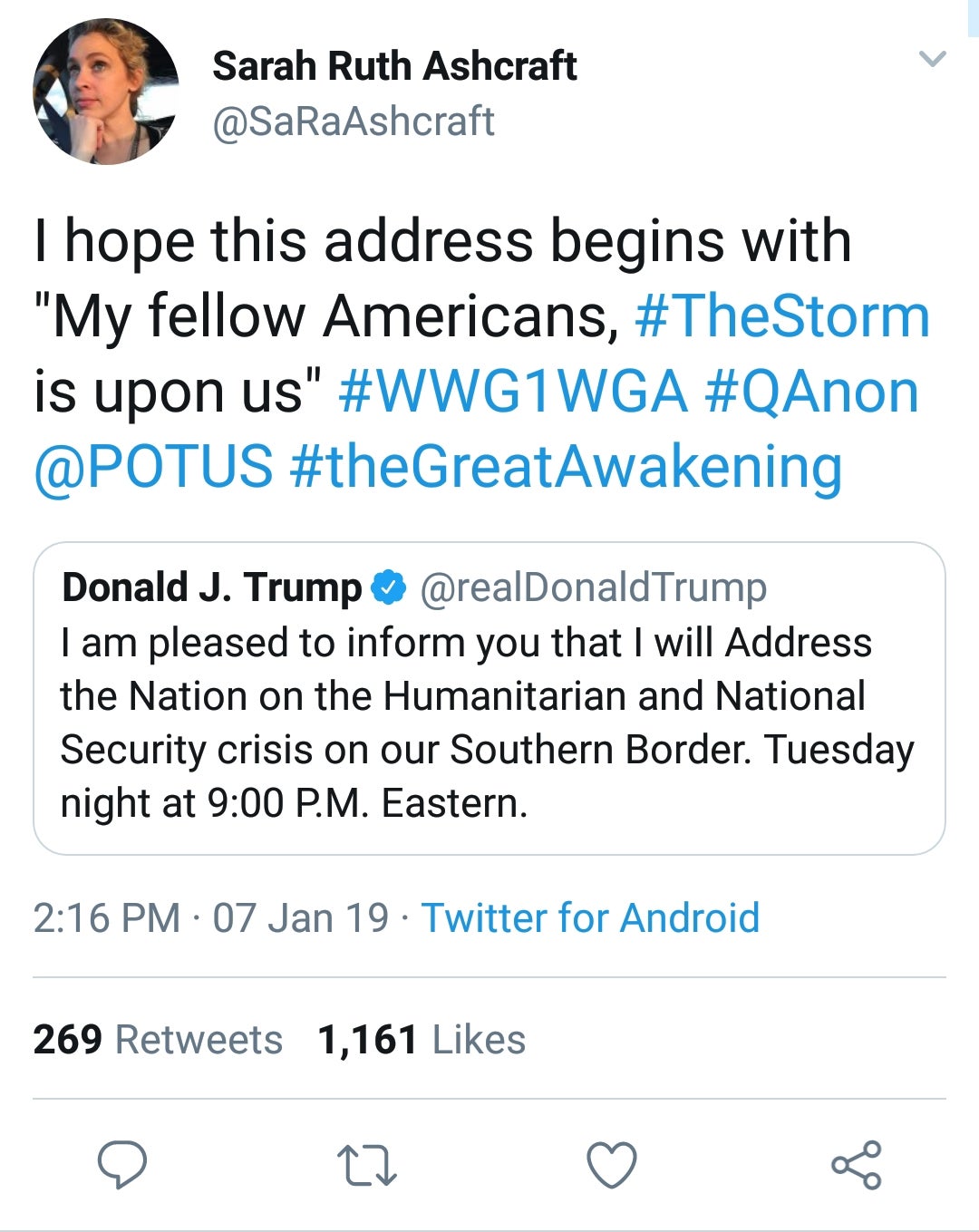 QAnon supporters are giddy for Trump's border wall speech.