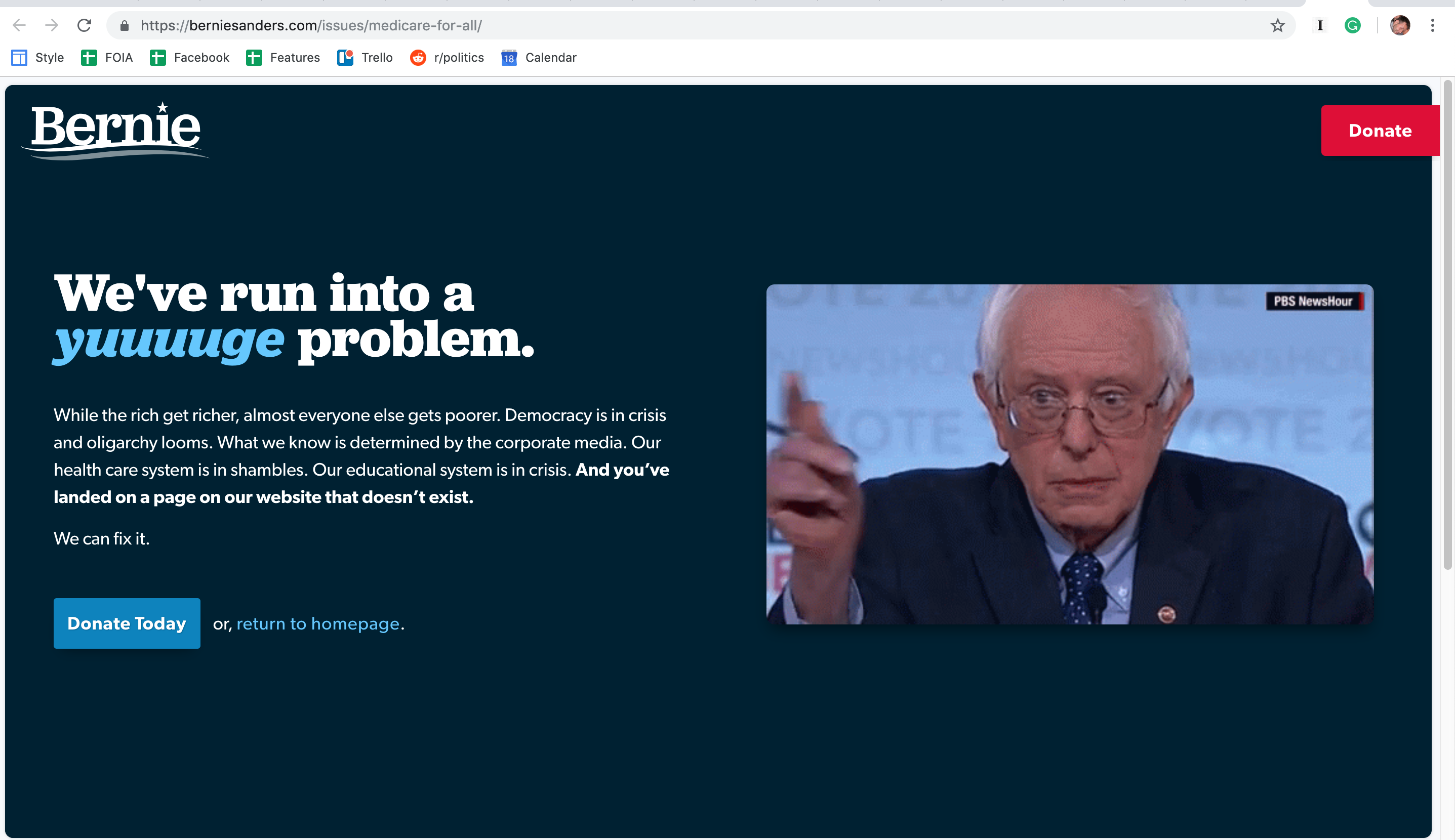 bernie sanders issues 404