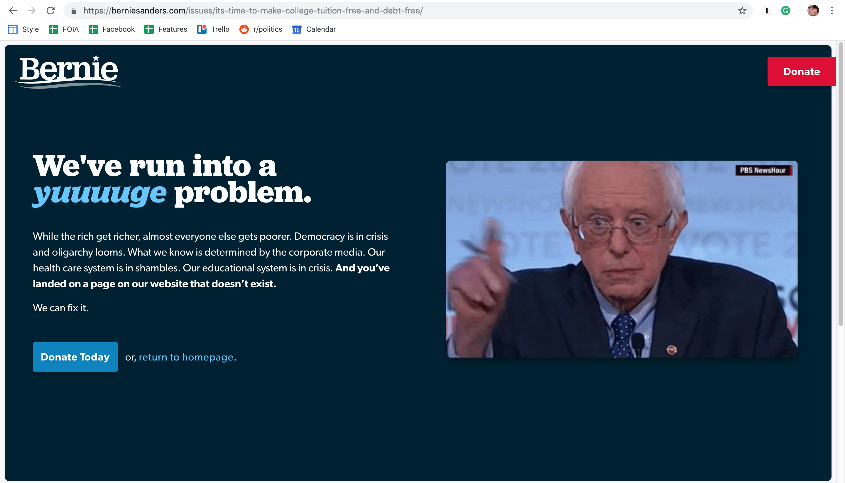 bernie sanders issues 404