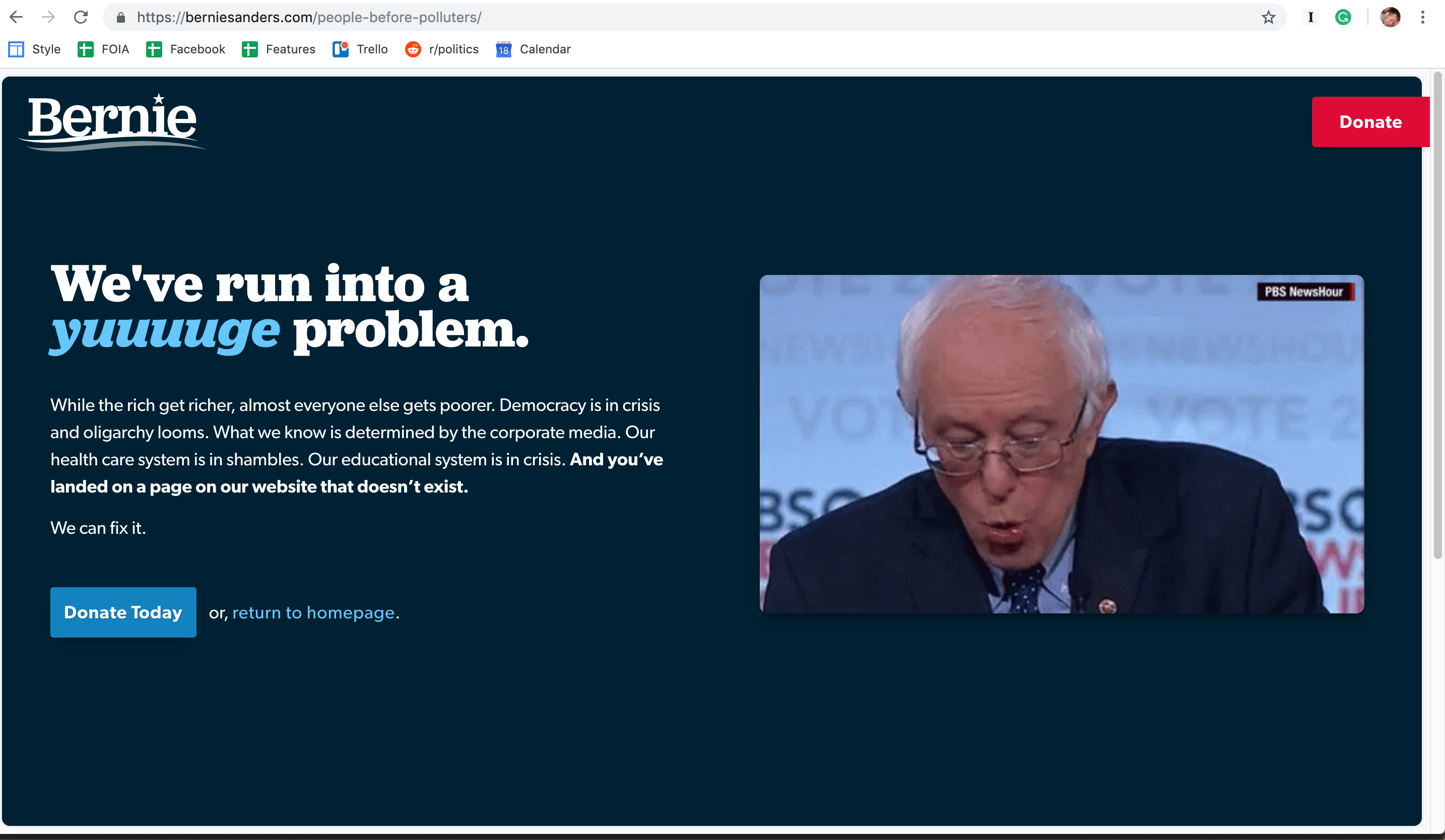 bernie sanders issues 404