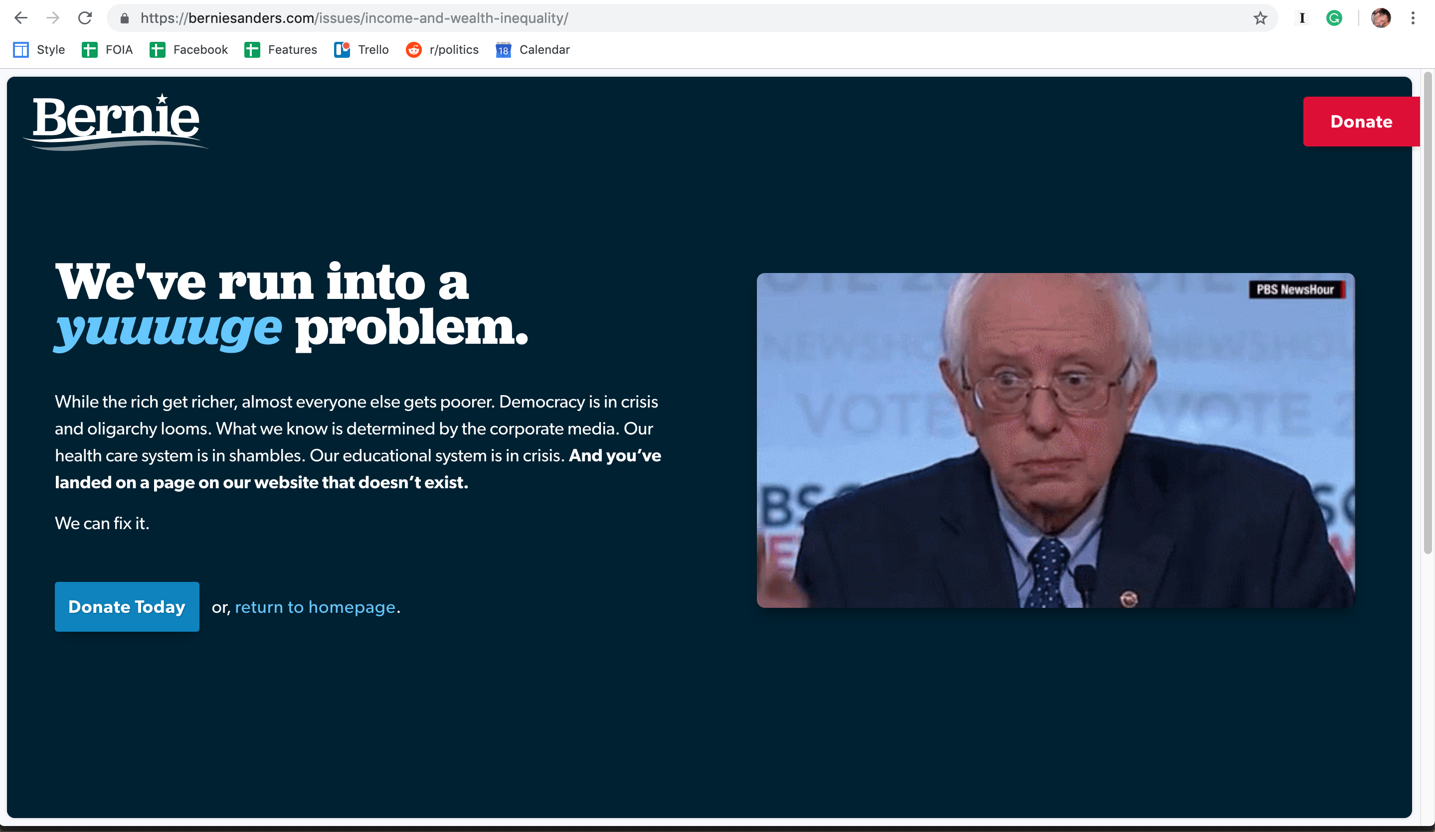 bernie sanders issues 404