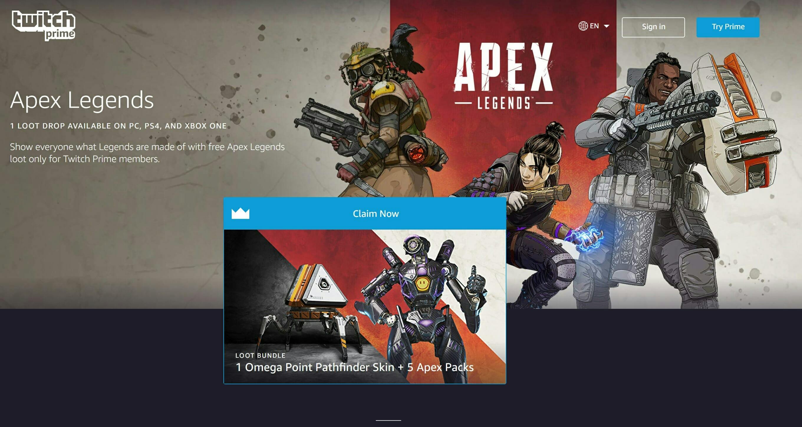 apex legends twitch prime pack guide