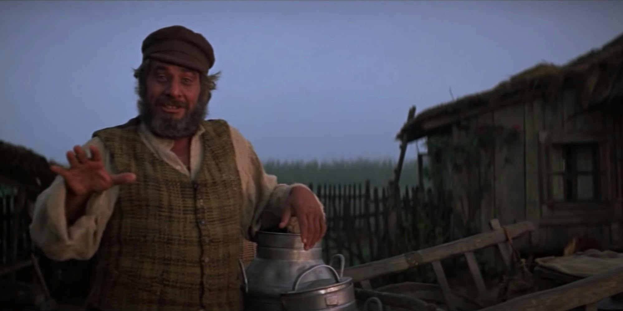 A still from the movie Fiddler on the Roof, which follows a Jewish man in a small Ukrainian village called Anatevka in 1905.