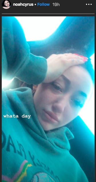 Noah Cyrus cries on her Instagram Story after Lil Xan makes baby announcement.
