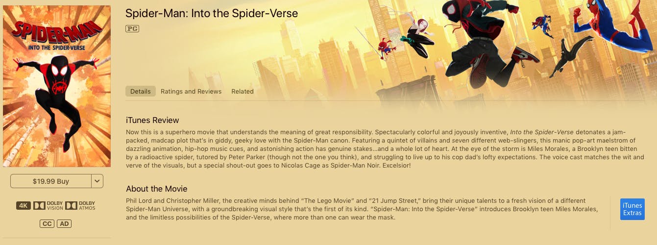 watch spider man into spider verse rent buy on iTunes