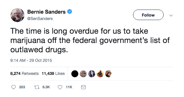 2020 presidential candidates weed bernie sanders