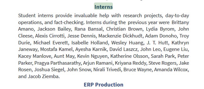 Economic Report of the President Intern Names Trump