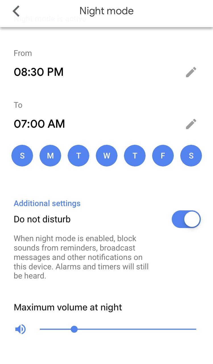Google Home night mode