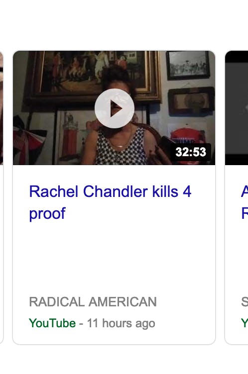 Screenshot showing a video claiming to have proof that rachel chandler killed four people