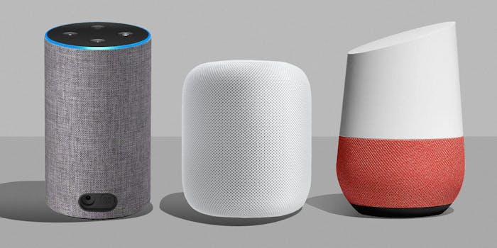 Amazon Echo, Apple Homepod, and Google Home