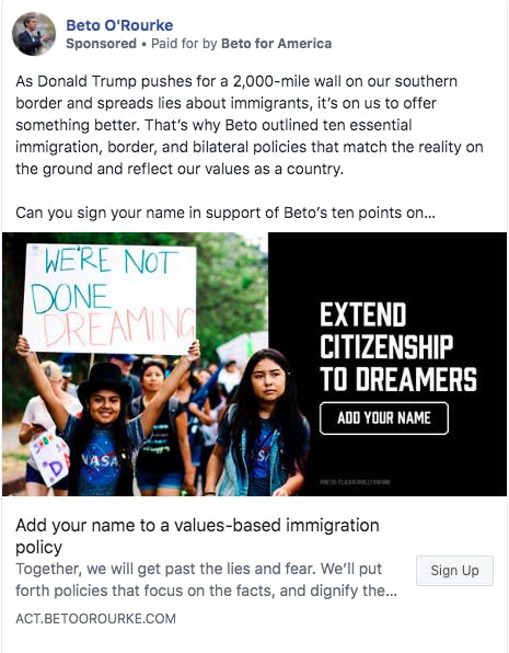 Beto O'Rourke immigration ad facebook