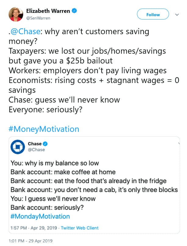 Elizabeth Warren Chase Tweet