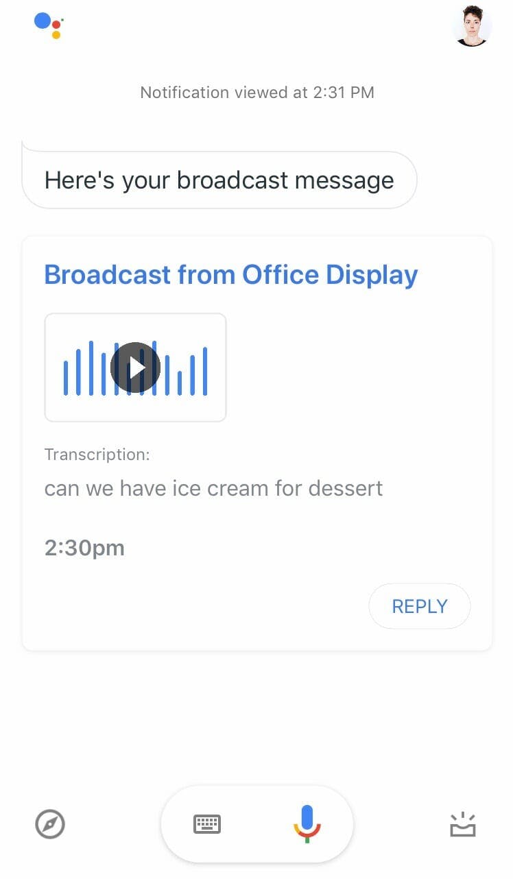 Google Home assistant - receiving a broadcast reply