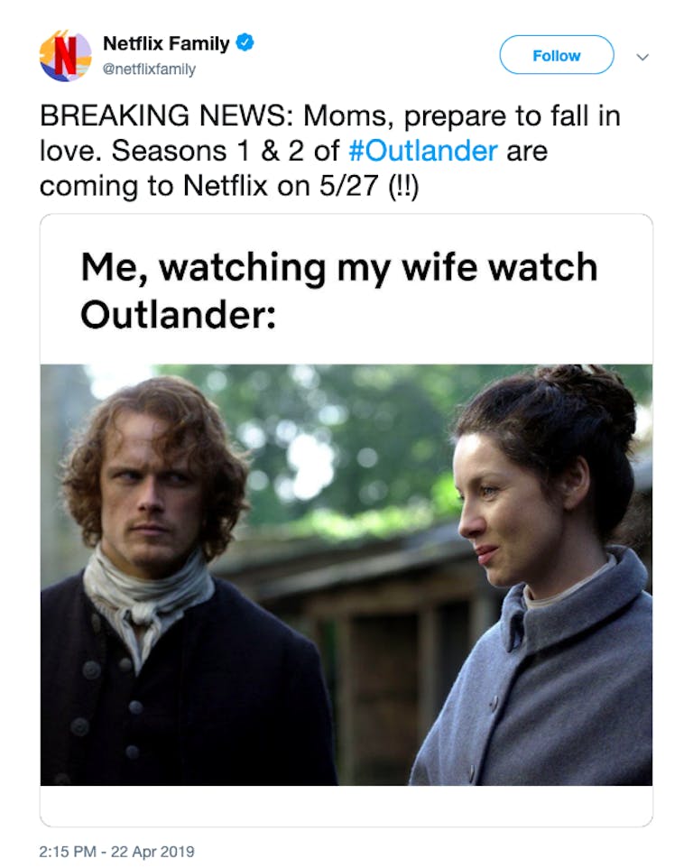 Is Outlander on Netflix tweet