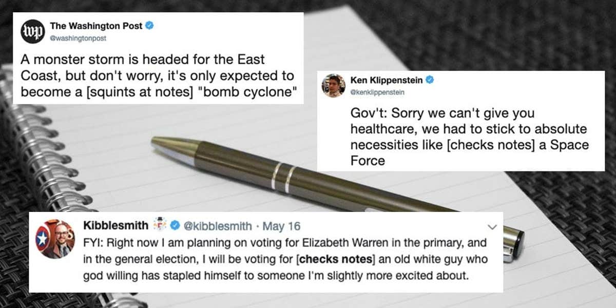 How 'Checks Notes' Became A Sarcastic Meme That Won't Die