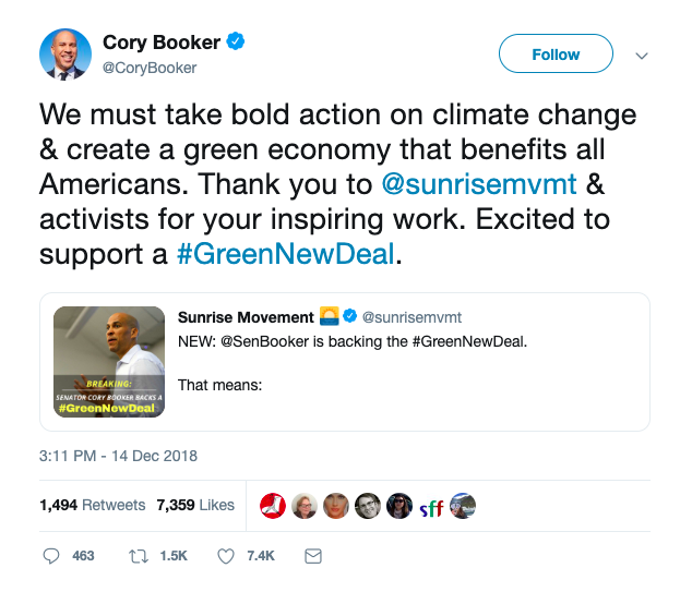 cory booker 2020 platform green new deal