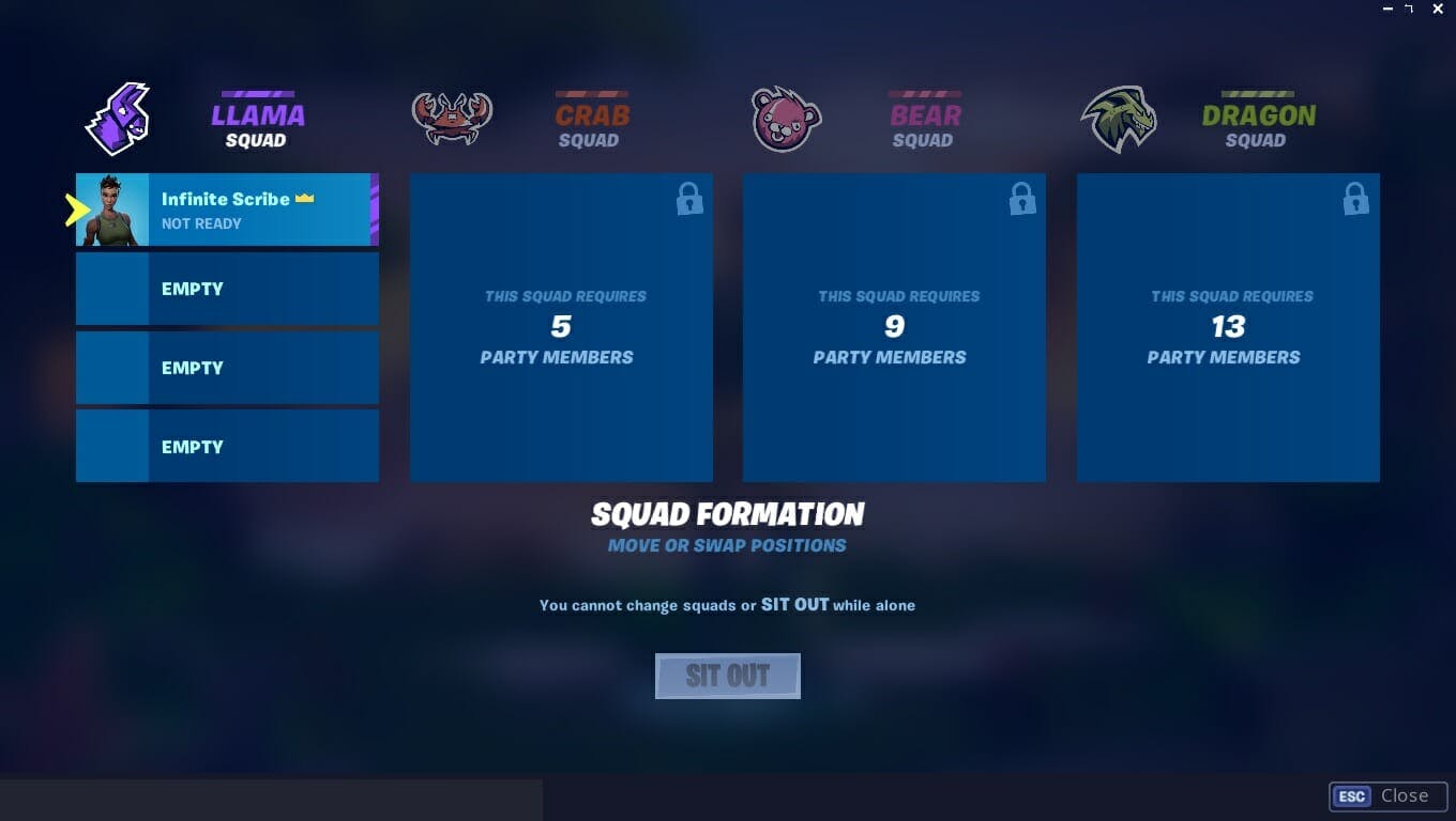 fortnite 16 player lobby squad formations
