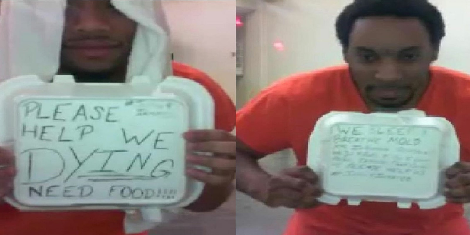 Two Georgia inmates seen in separate images sharing messages such as 'We are dying' on the back of their lunch boxes