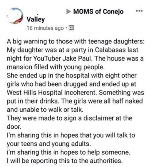 Jake Paul party Facebook post