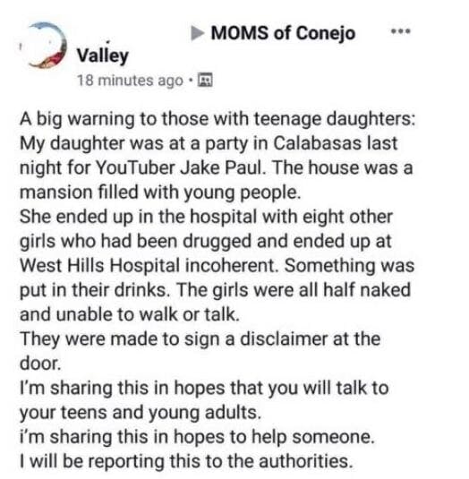 Jake Paul party Facebook post