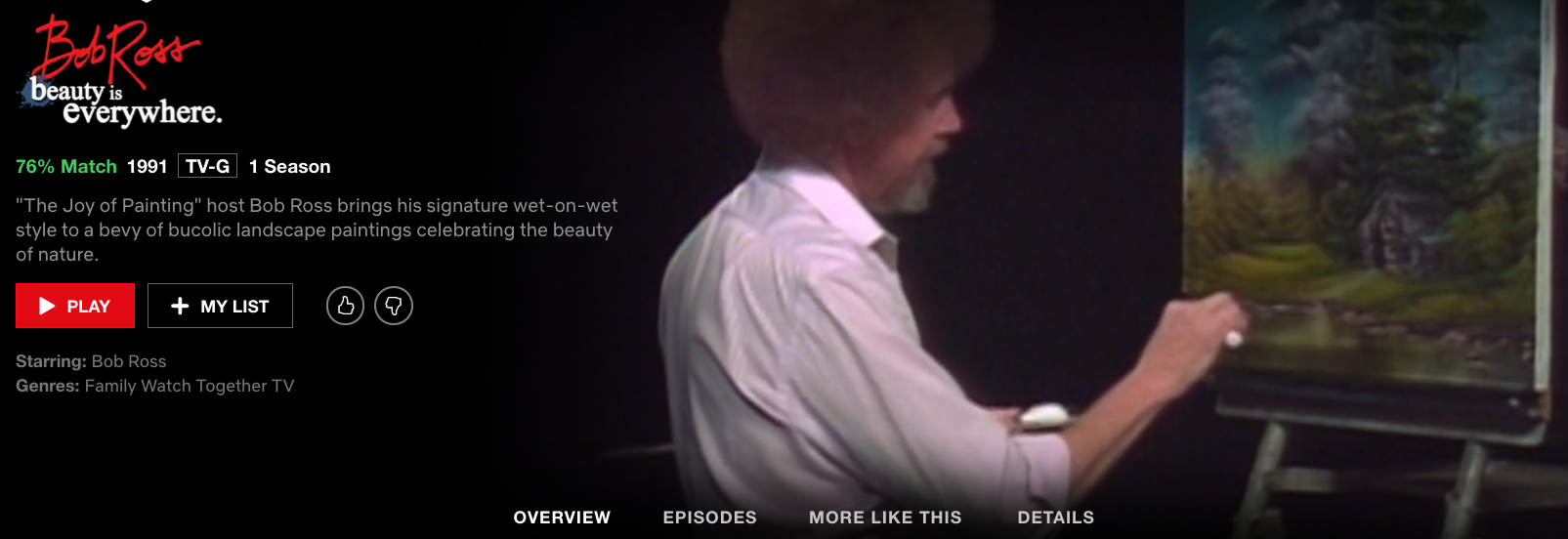 watch Bob Ross joy of painting online free on Netflix