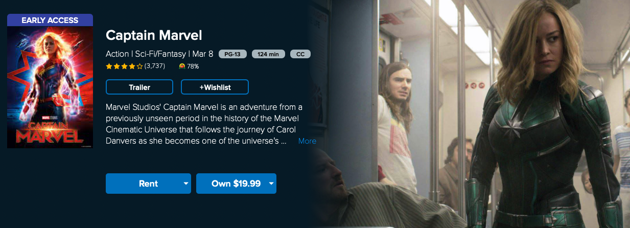 watch captain marvel rent buy on Vudu