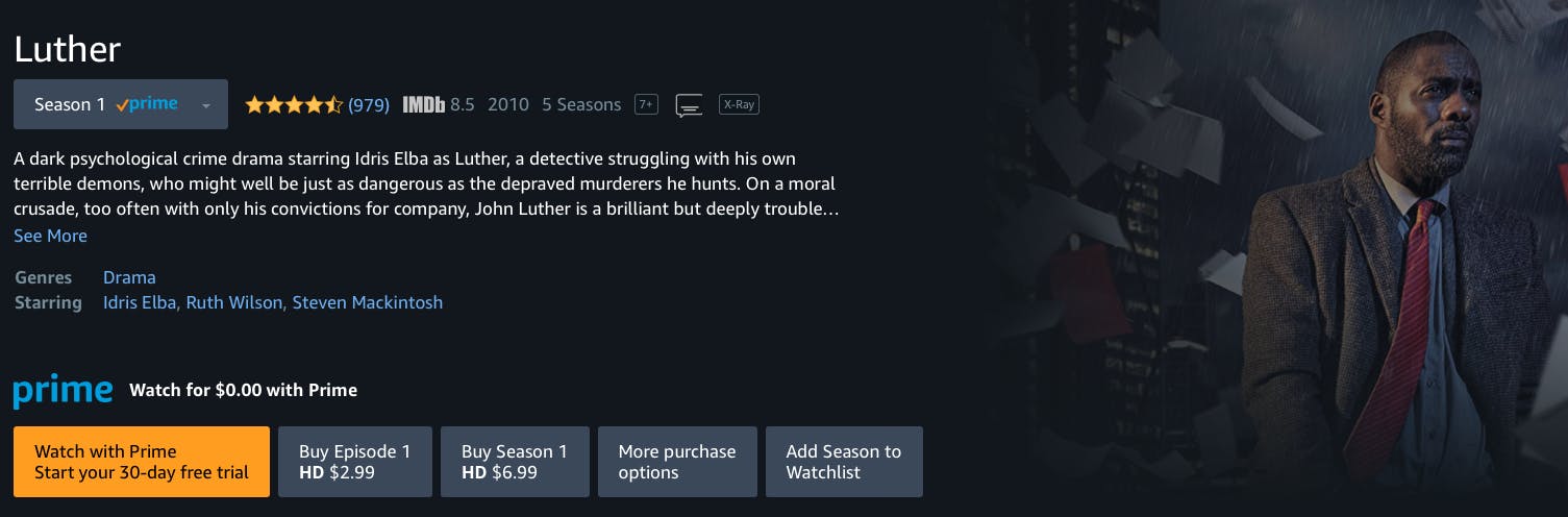 watch luther season 5 free on Amazon Prime