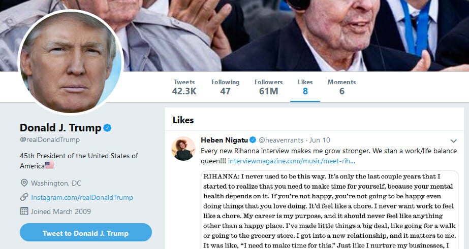 Donald Trump Liked Tweet Rihanna