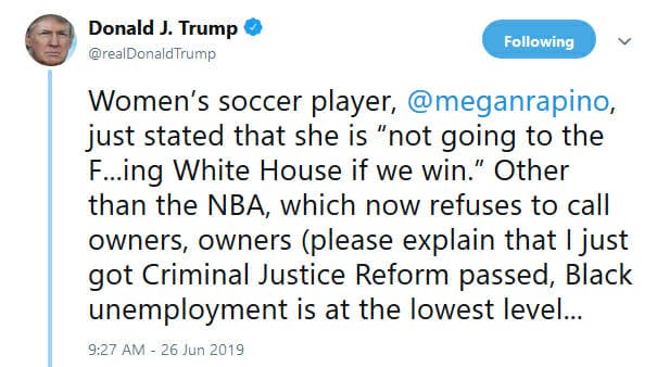 Trump tweet wrong rapinoe