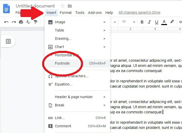 how to add footnote to picture in google docs