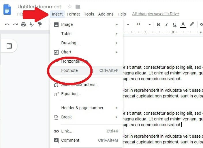 footnotes in google docs