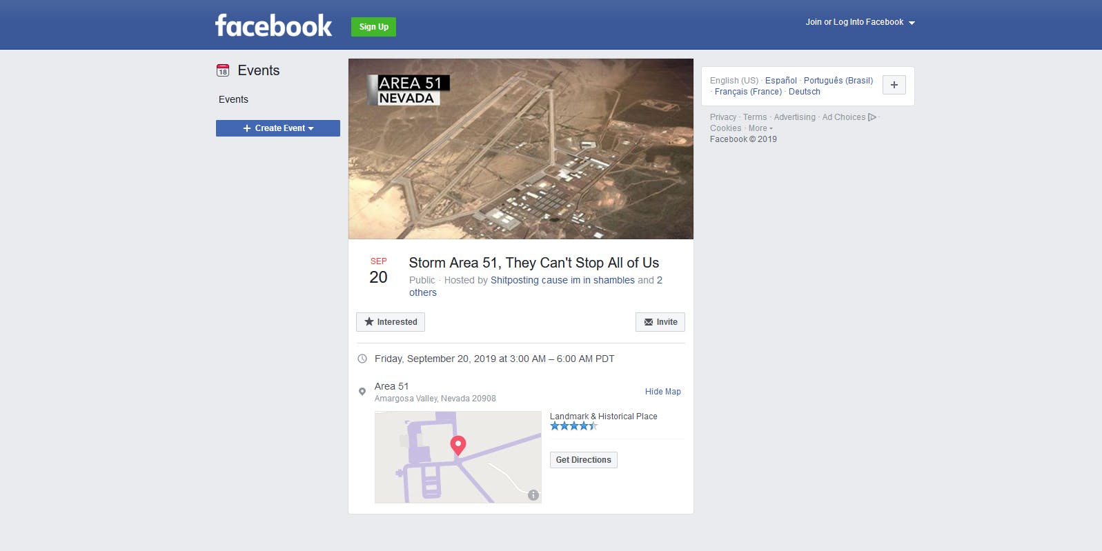 Area 51 Facebook Event Creator