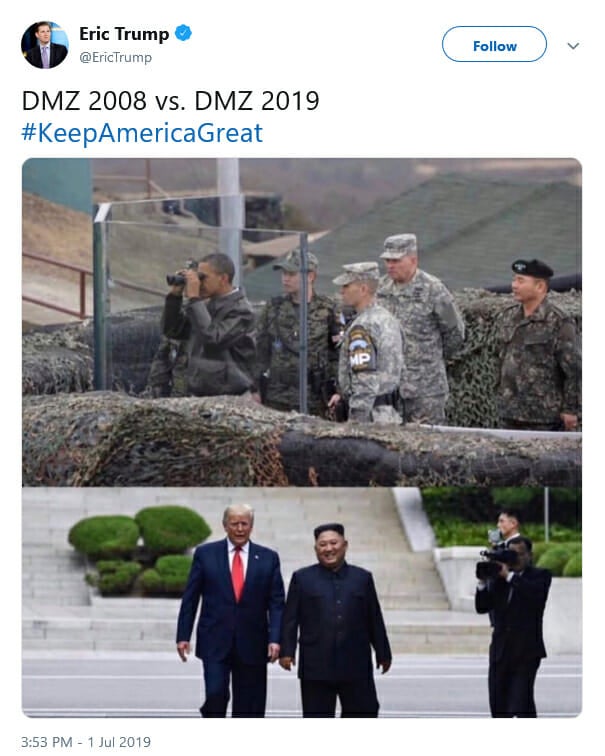 Eric Trump Obama DMZ Tweet Deleted