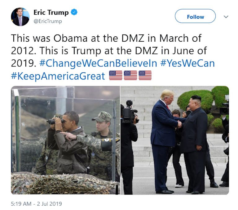 Eric Trump Obama DMZ Tweet New