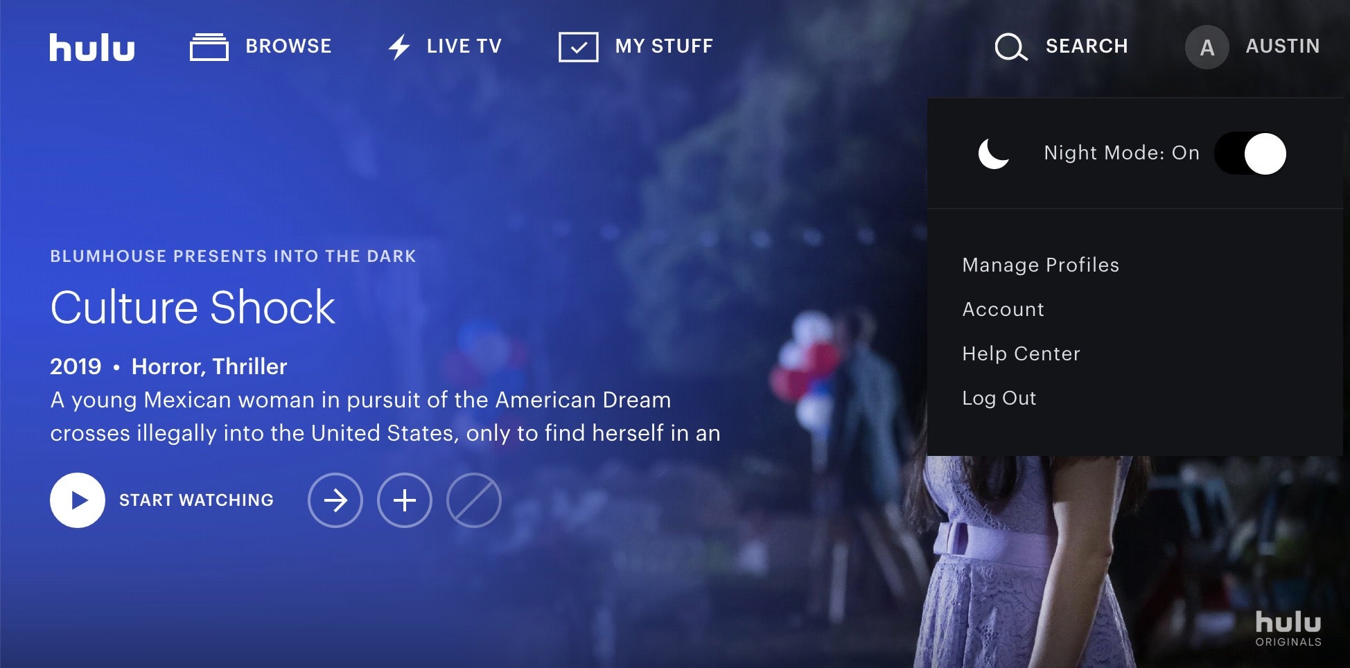 hulu review night mode