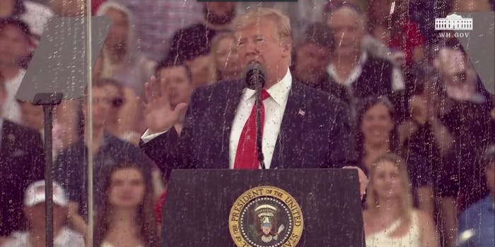 President Donald Trump seen in his 'Salute to America' speech on July 4