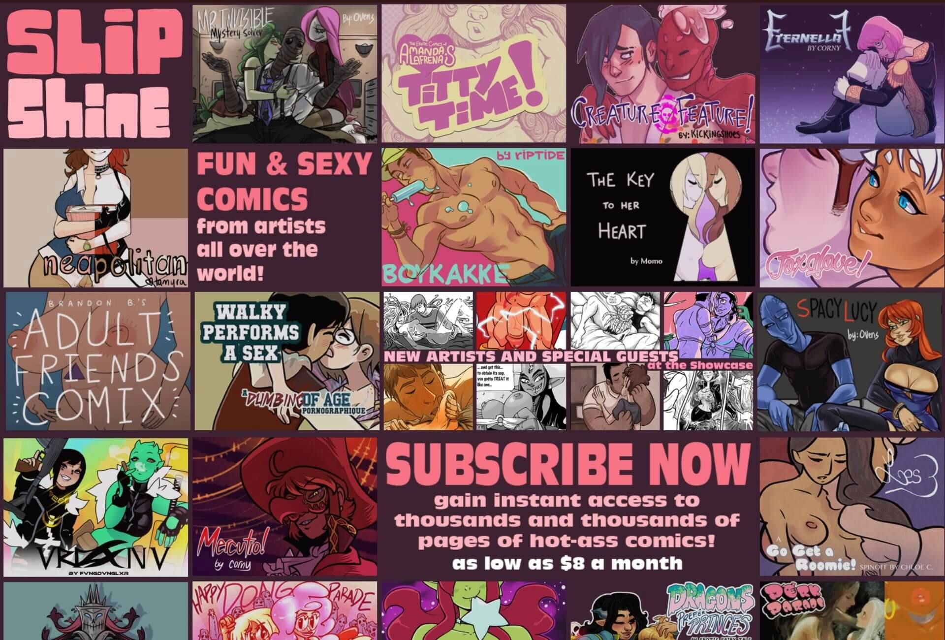Image showing dozens of the comics available on Slipshine