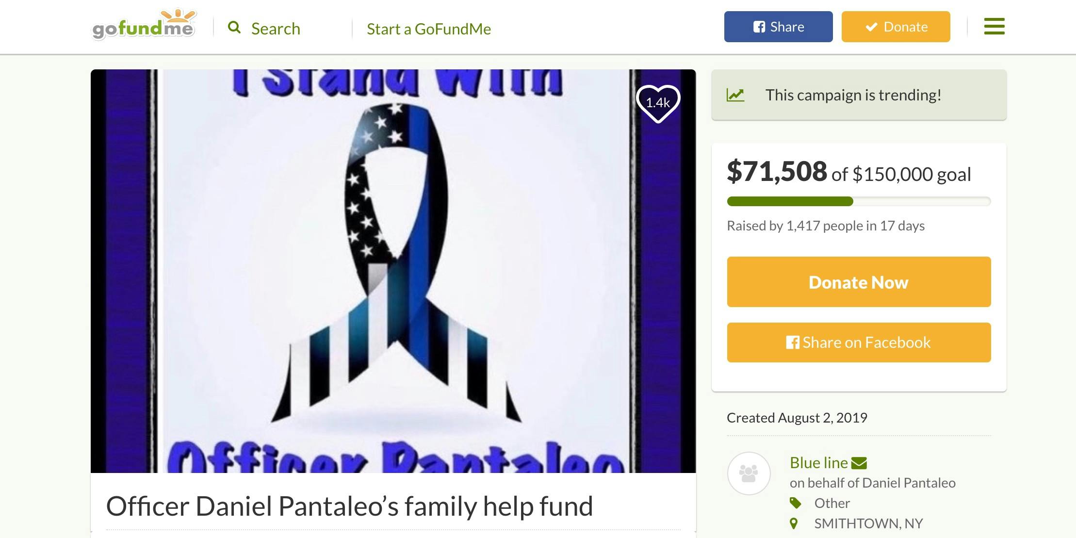 The GoFundMe page for Daniel Pantaleo shows $71,500 raised