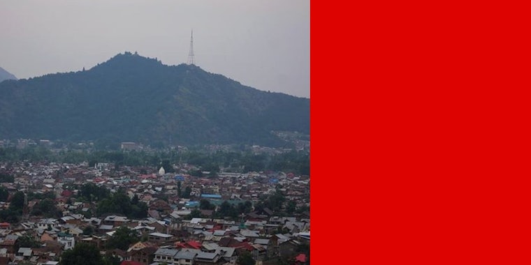 Left shows Srinagar, Kashmir; Right shows the red photo that's on social media to raise awareness about the crisis