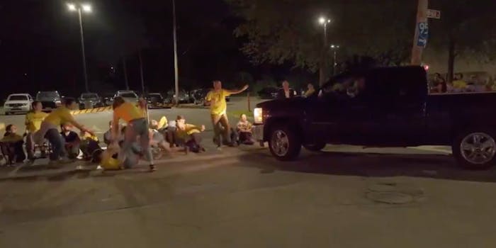 Video screengrab shows a truck ramming into the crowd of protesters