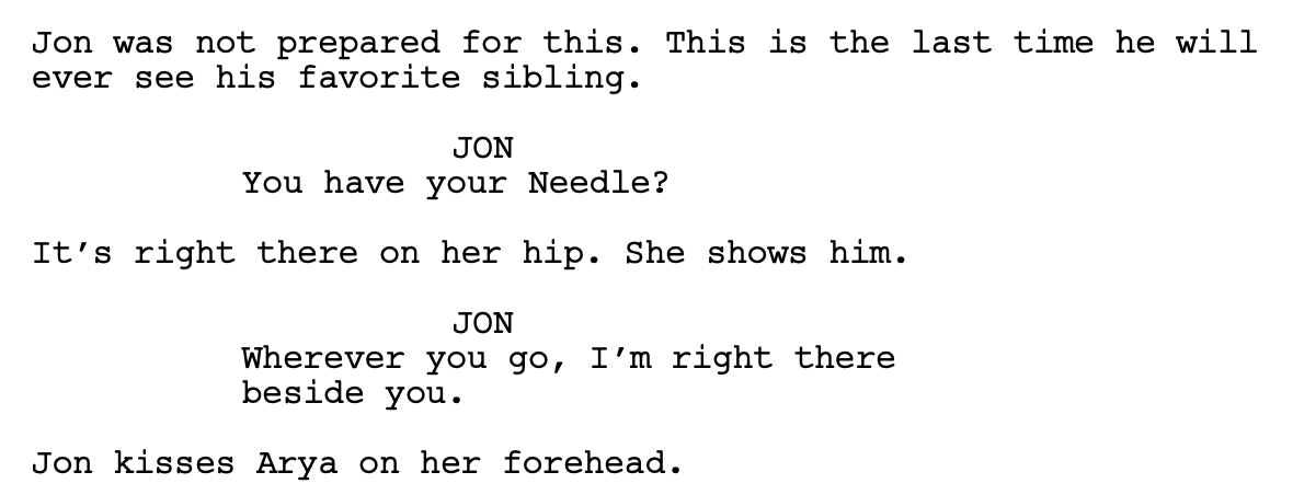 got script jon arya needle