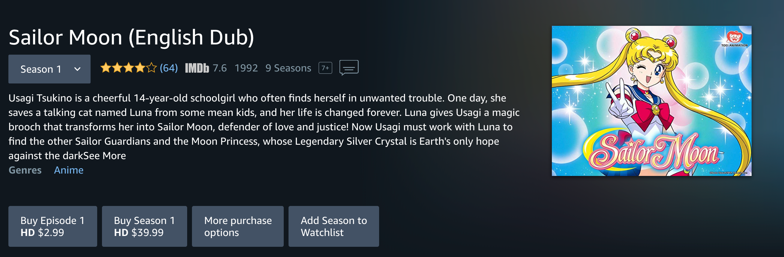 how to stream sailor moon on Amazon